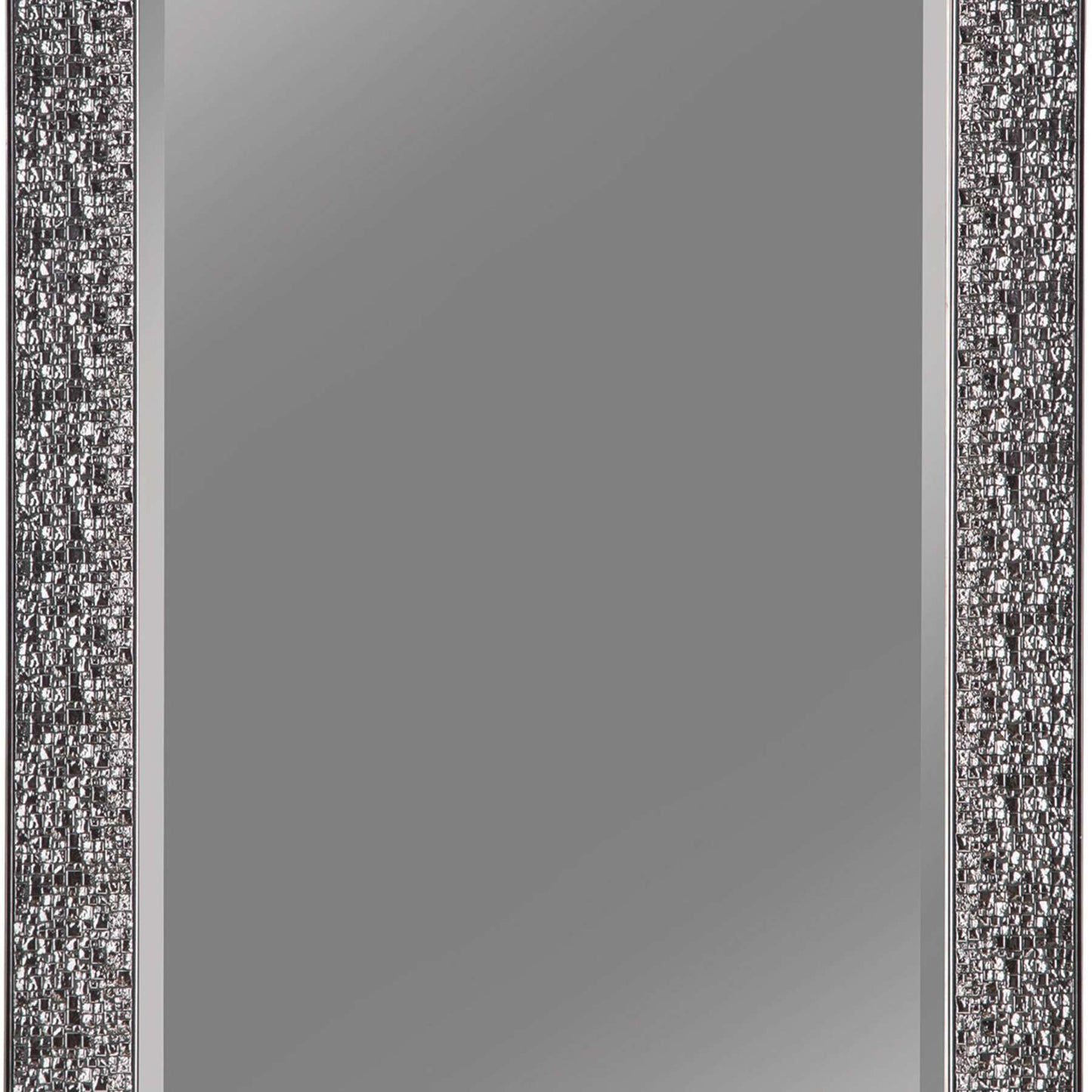 Rectangular Beveled Accent Floor Mirror With Glitter Mosaic Pattern, Gray By Benzara | Mirrors |  Modishstore  - 4