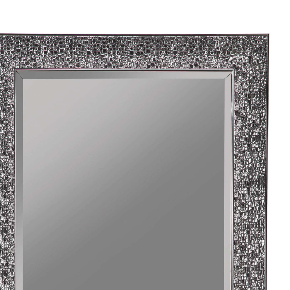 Rectangular Beveled Accent Floor Mirror With Glitter Mosaic Pattern, Gray By Benzara | Mirrors |  Modishstore  - 3