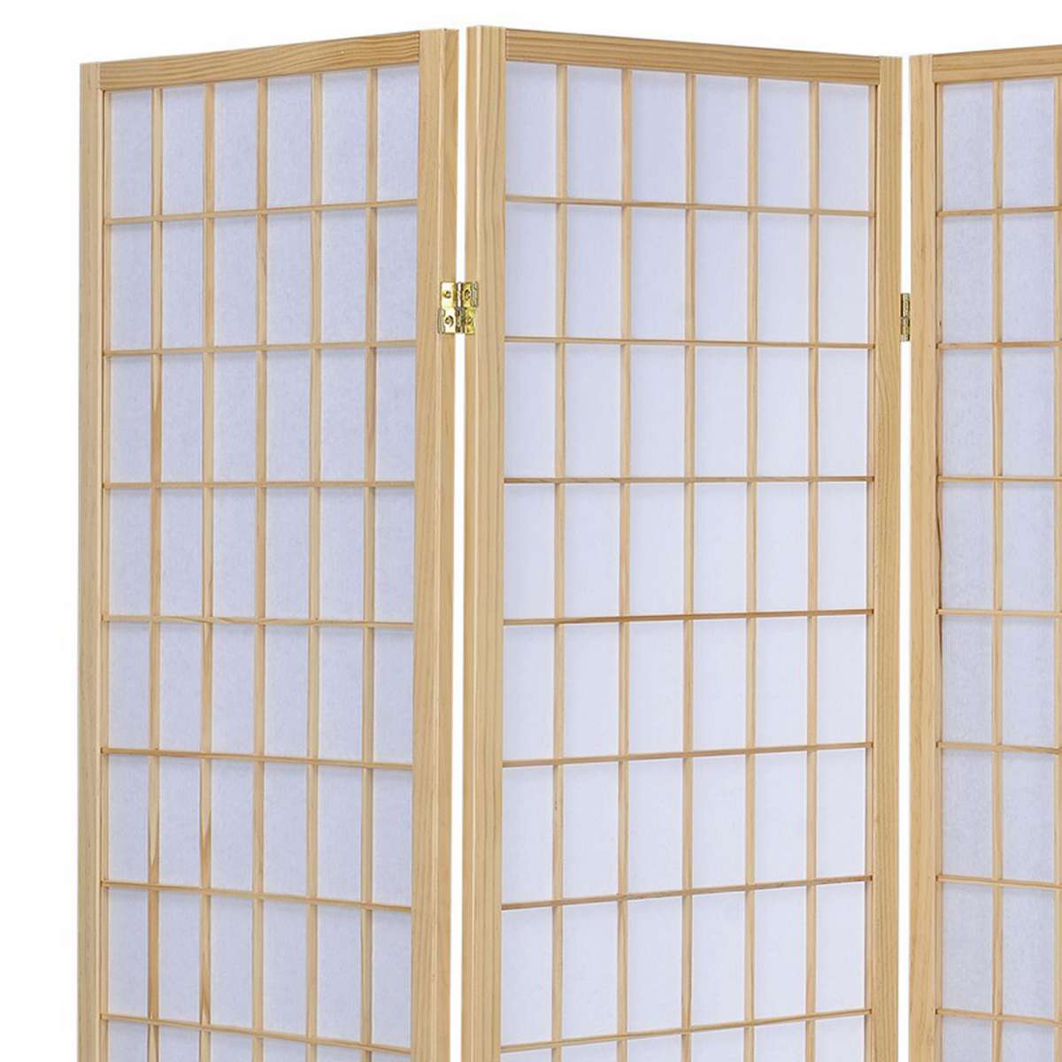 3 Panel Foldable Wooden Frame Room Divider With Grid Design, Brown By Benzara | Room Divider |  Modishstore  - 5