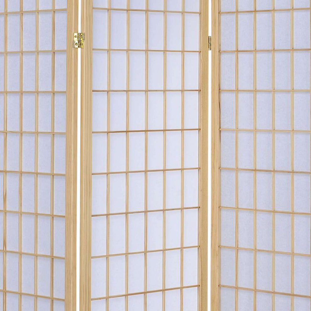 3 Panel Foldable Wooden Frame Room Divider With Grid Design, Brown By Benzara | Room Divider |  Modishstore  - 4