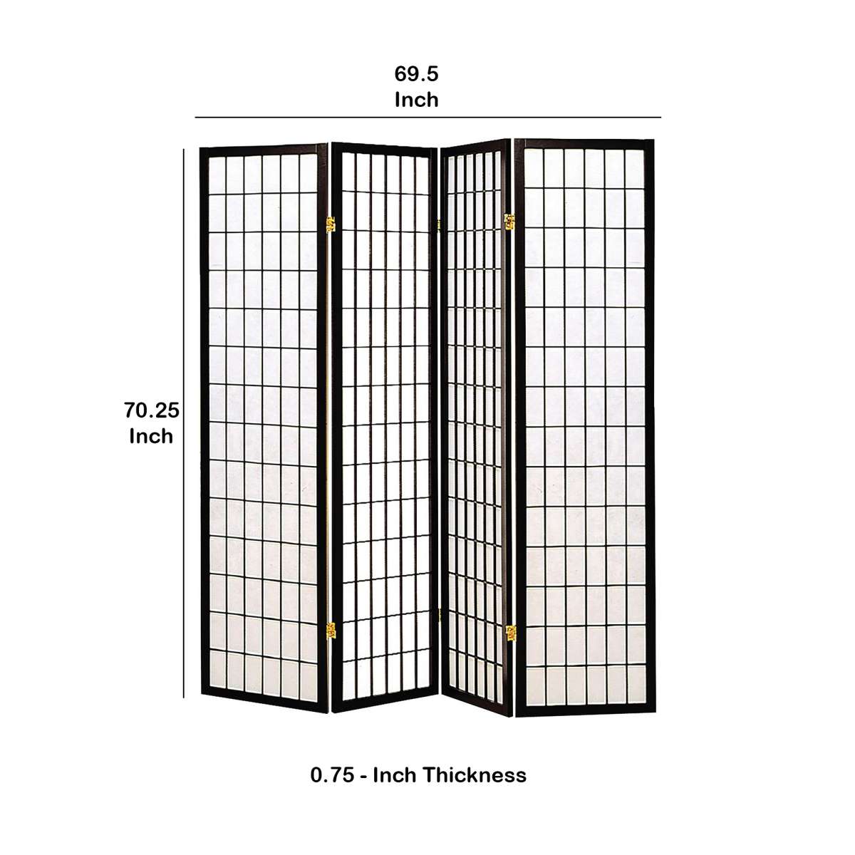 4 Panel Foldable Wooden Frame Room Divider With Grid Design, Black By Benzara | Room Divider |  Modishstore  - 2