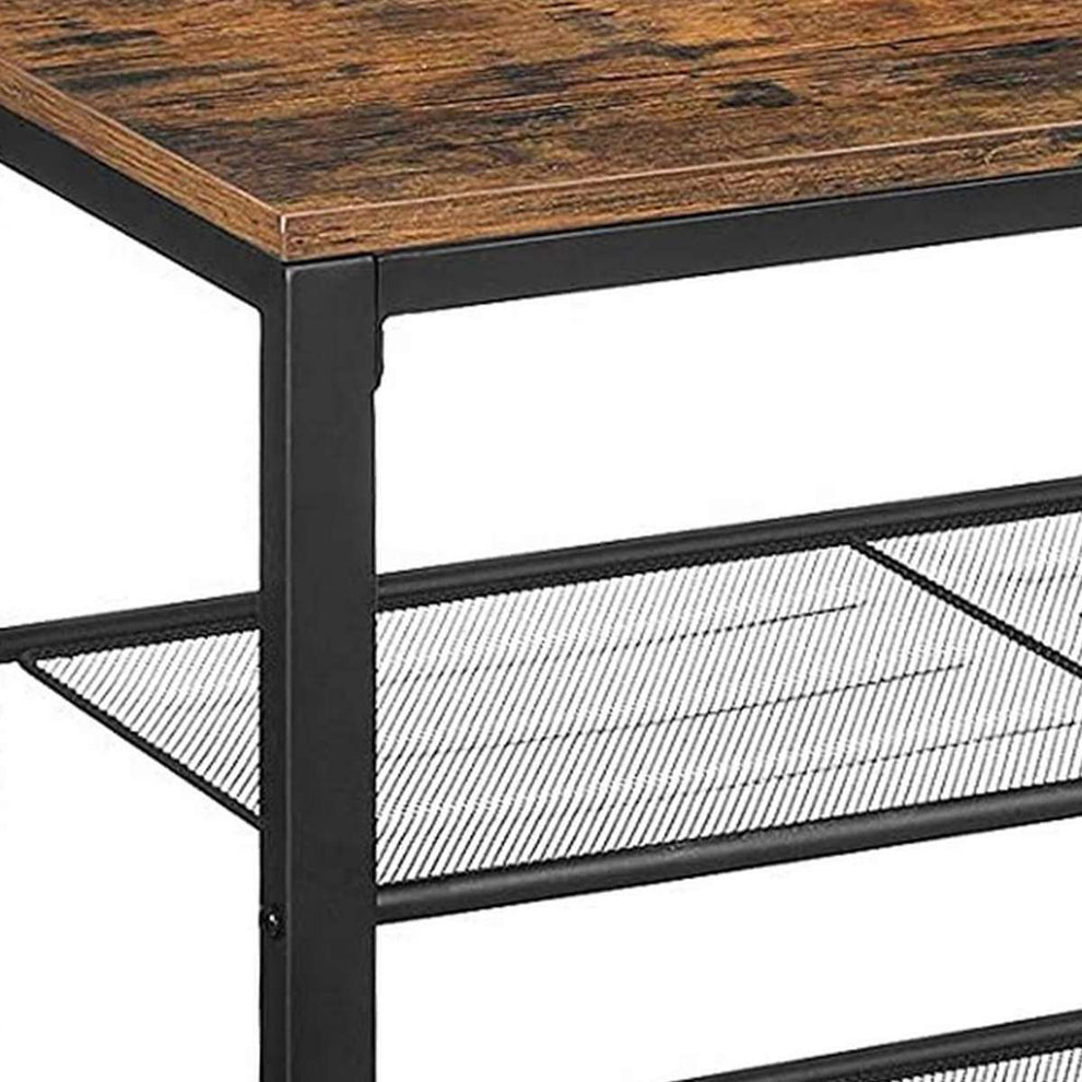 39 Inches Wooden Shoe Organizer With Mesh Shelves, Brown And Black By Benzara | Cabinets |  Modishstore  - 5