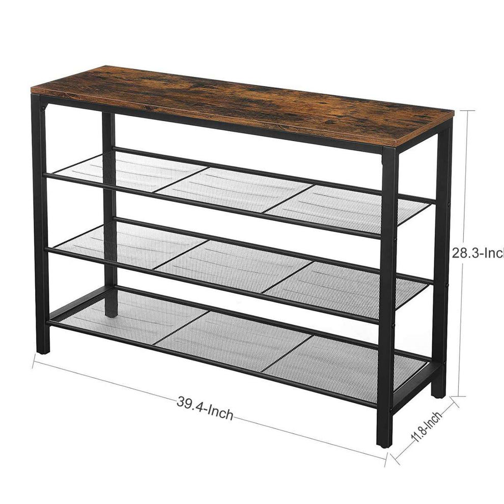39 Inches Wooden Shoe Organizer With Mesh Shelves, Brown And Black By Benzara | Cabinets |  Modishstore  - 2
