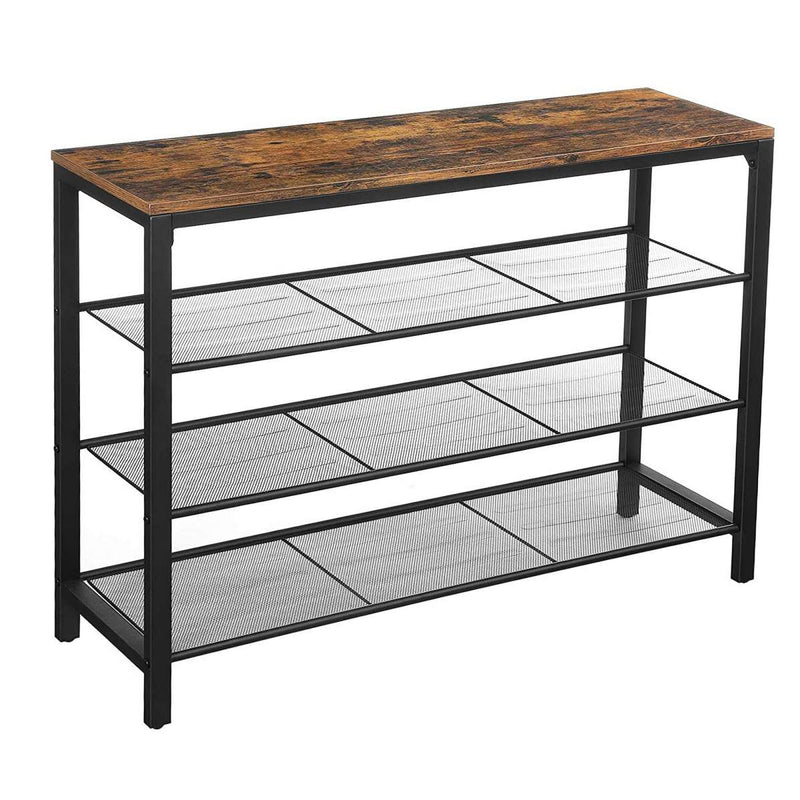 39 Inches Wooden Shoe Organizer With Mesh Shelves, Brown And Black By Benzara | Cabinets |  Modishstore 