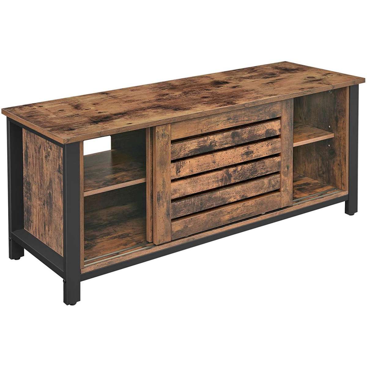 50 Inches Tv Stand With Louvered Sliding Doors, Brown And Black By Benzara | TV Stands |  Modishstore 