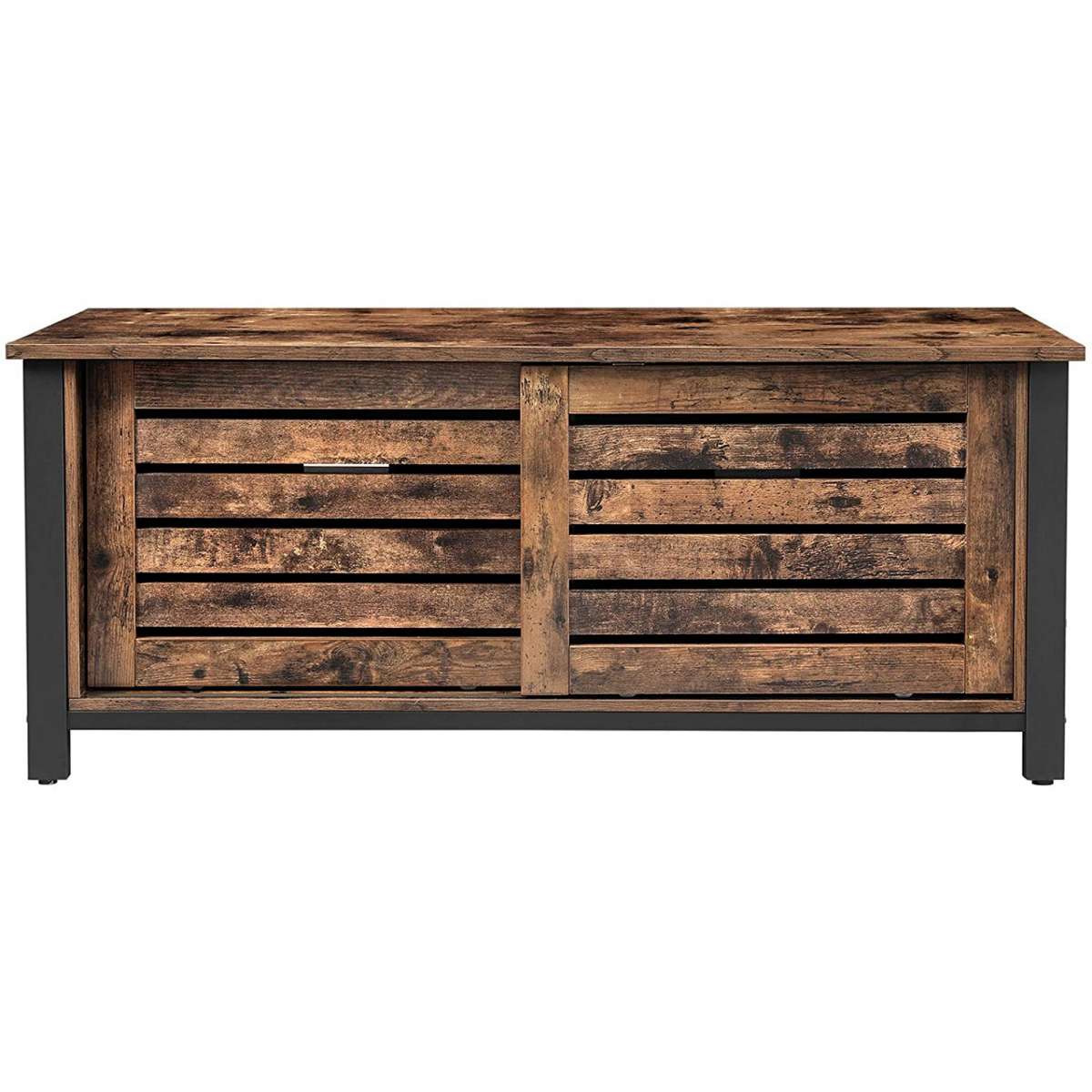 50 Inches Tv Stand With Louvered Sliding Doors, Brown And Black By Benzara | TV Stands |  Modishstore  - 2