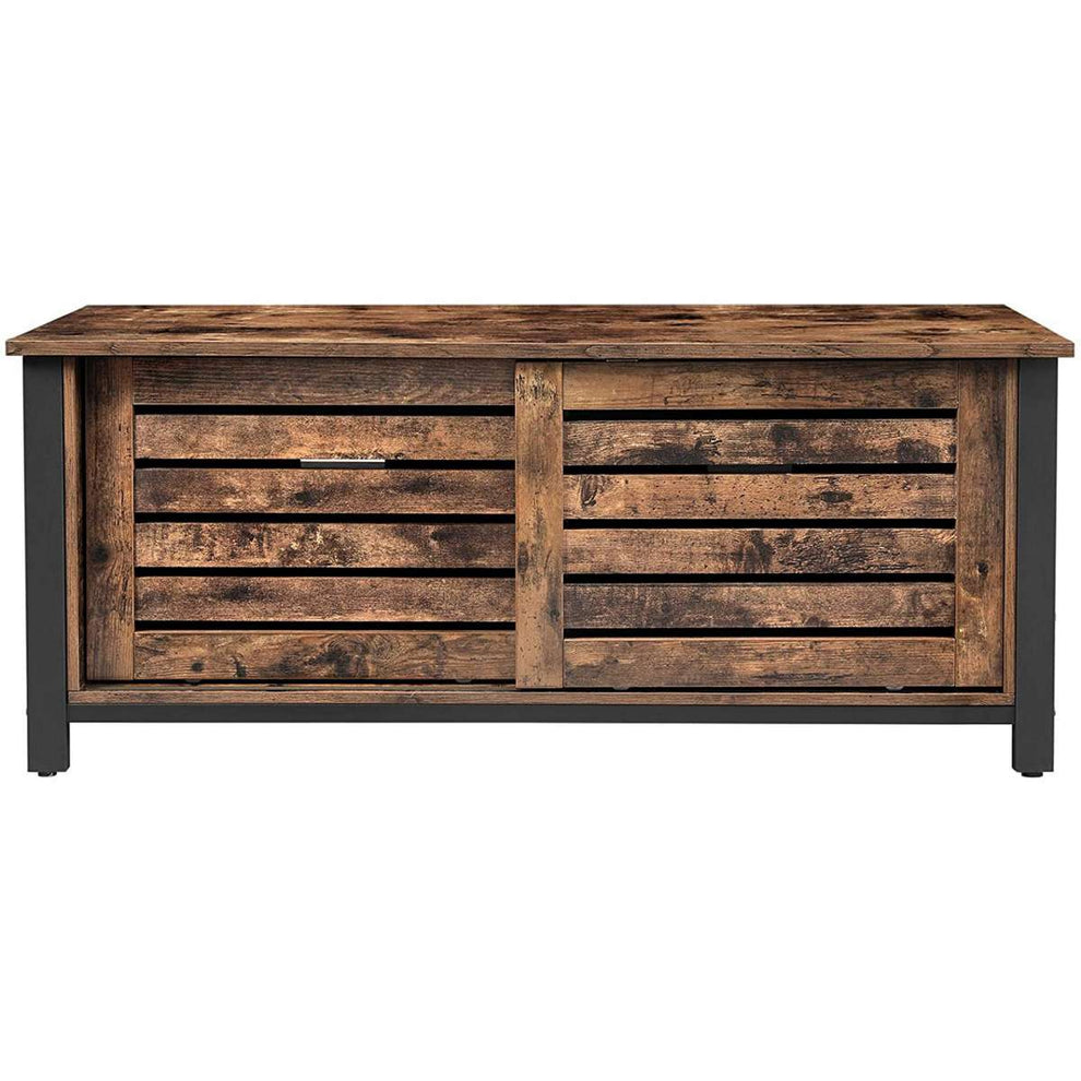 50 Inches Tv Stand With Louvered Sliding Doors, Brown And Black By Benzara | TV Stands |  Modishstore  - 2