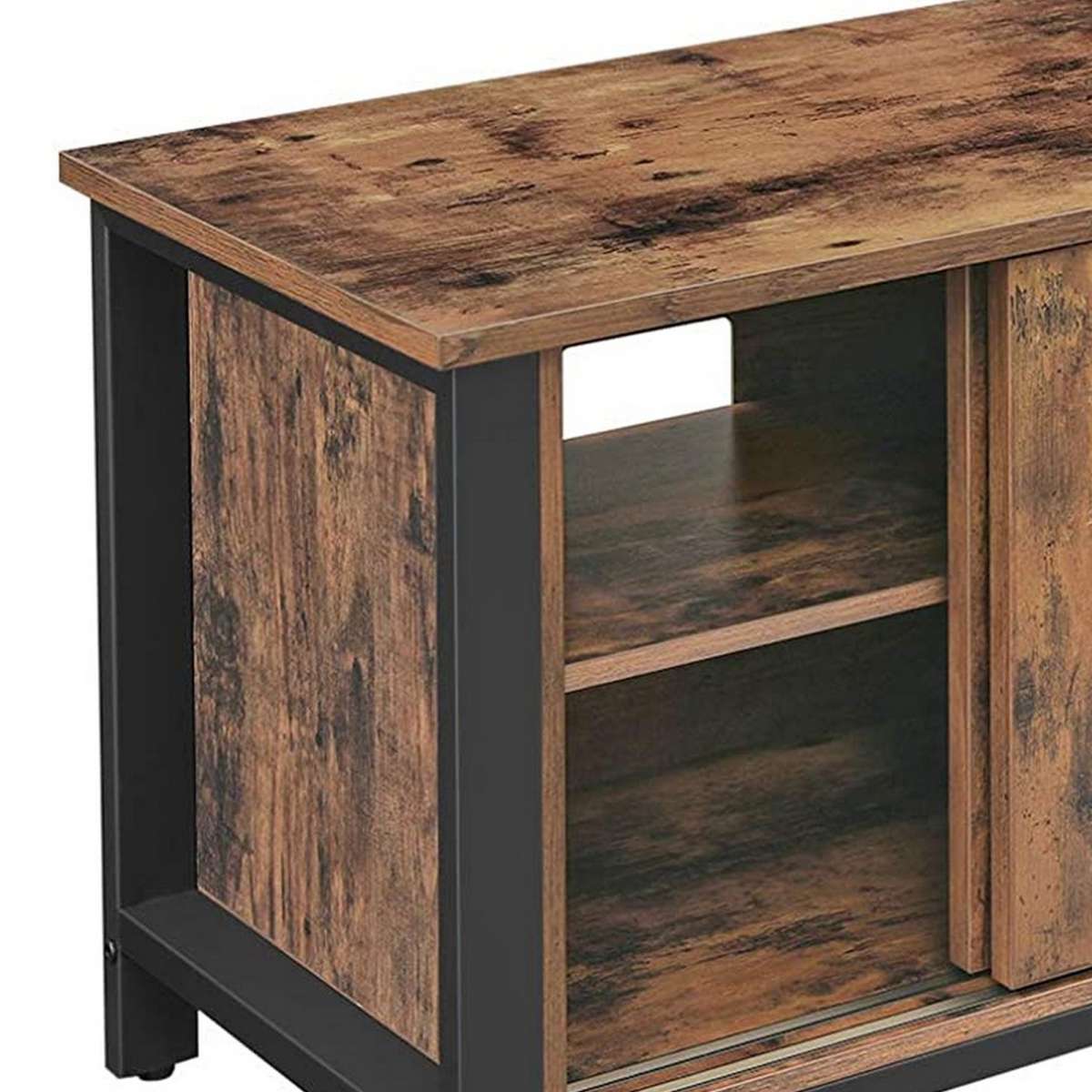 50 Inches Tv Stand With Louvered Sliding Doors, Brown And Black By Benzara | TV Stands |  Modishstore  - 4