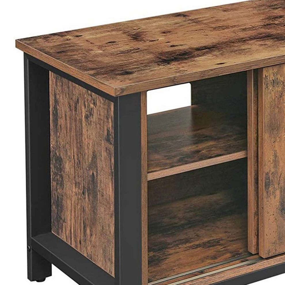 50 Inches Tv Stand With Louvered Sliding Doors, Brown And Black By Benzara | TV Stands |  Modishstore  - 4