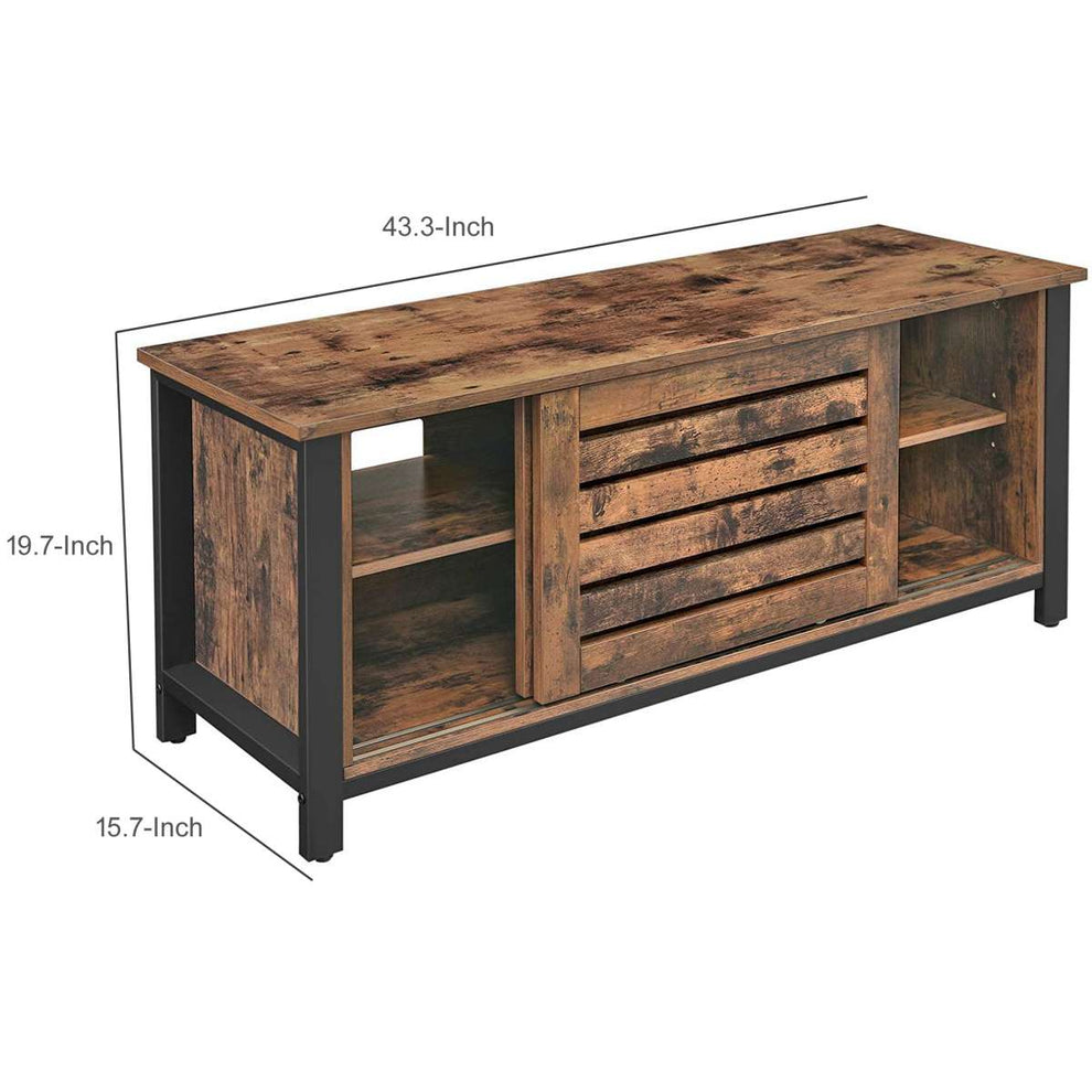 50 Inches Tv Stand With Louvered Sliding Doors, Brown And Black By Benzara | TV Stands |  Modishstore  - 3