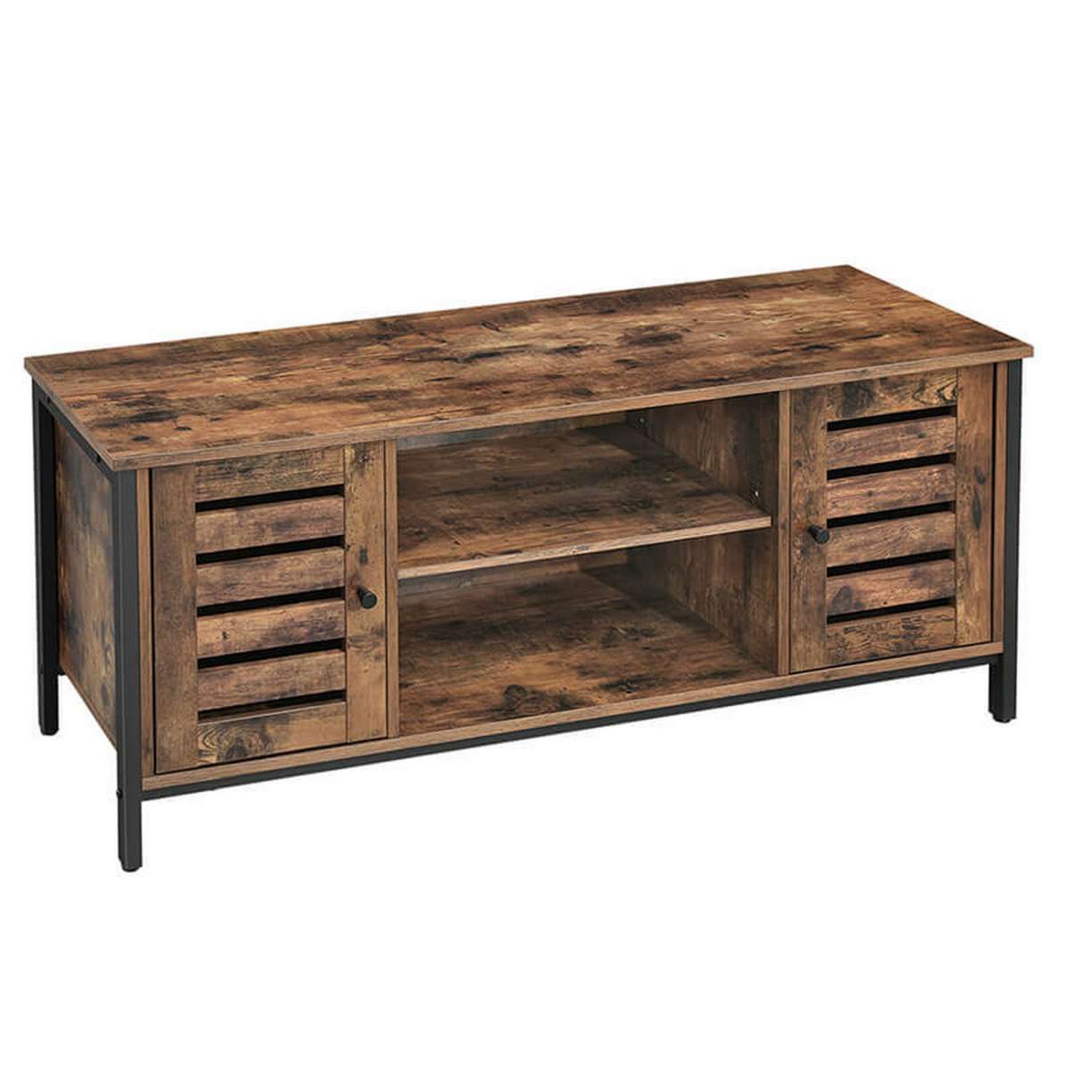 50 Inches Wooden Tv Stand With 2 Louvered Doors, Brown And Black By Benzara | TV Stands |  Modishstore  - 5