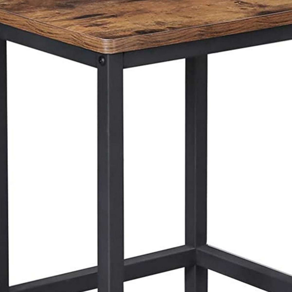 25.6 Inches Bar Stool With Wooden Seat, Set Of 2, Brown And Black By Benzara | Bar Stools |  Modishstore  - 4