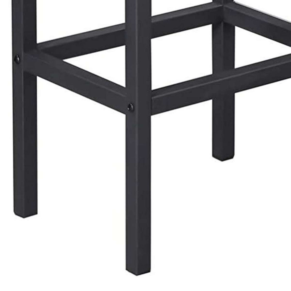 25.6 Inches Bar Stool With Wooden Seat, Set Of 2, Brown And Black By Benzara | Bar Stools |  Modishstore  - 3
