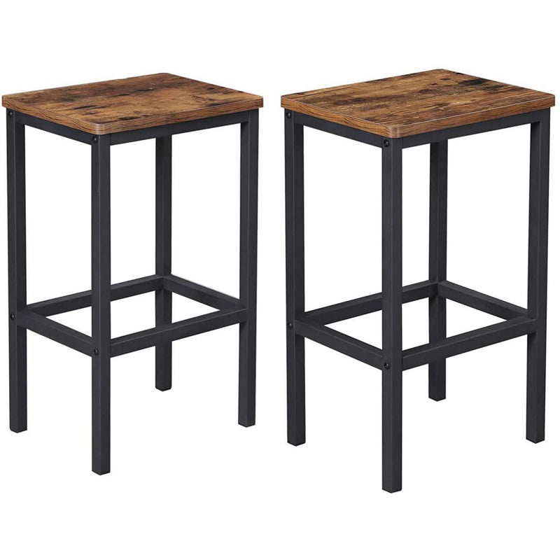 25.6 Inches Bar Stool With Wooden Seat, Set Of 2, Brown And Black By Benzara | Bar Stools |  Modishstore 