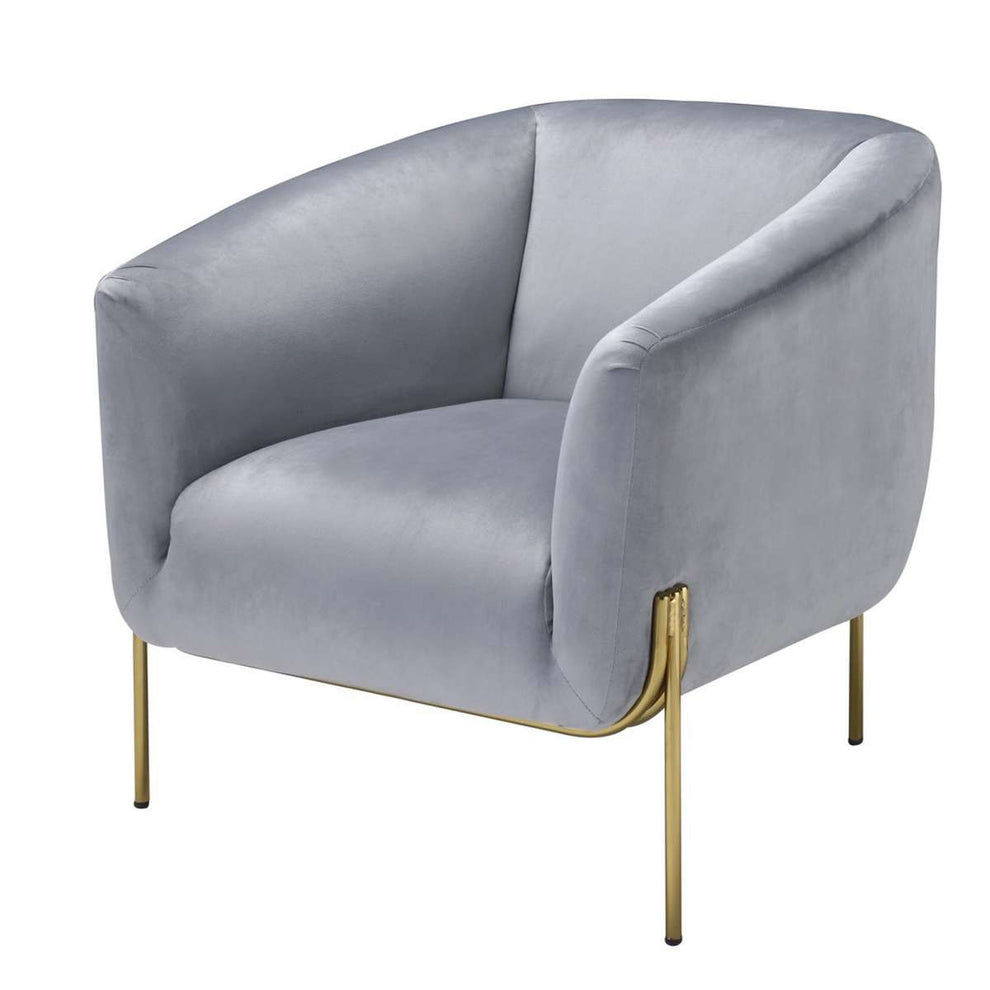 Velvet Upholstered Accent Chair With Spindle Legs, Gray By Benzara | Accent Chairs |  Modishstore  - 5