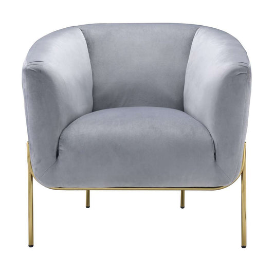 Velvet Upholstered Accent Chair With Spindle Legs, Gray By Benzara | Accent Chairs |  Modishstore 