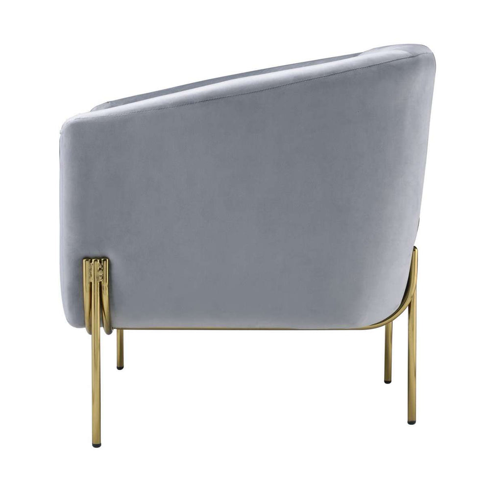 Velvet Upholstered Accent Chair With Spindle Legs, Gray By Benzara | Accent Chairs |  Modishstore  - 4