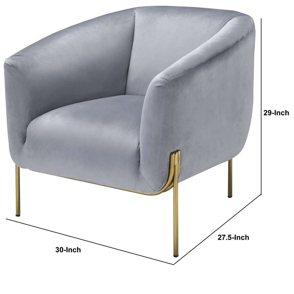 Velvet Upholstered Accent Chair With Spindle Legs, Gray By Benzara | Accent Chairs |  Modishstore  - 2
