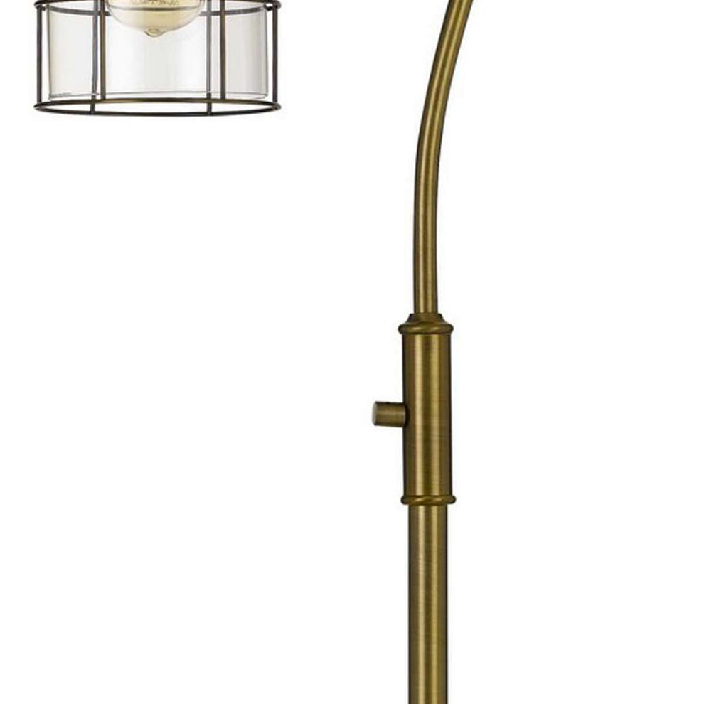 60 Inch Metal Downbridge Design Floor Lamp With Caged Shade, Antique Brass By Benzara | Floor Lamps |  Modishstore  - 4