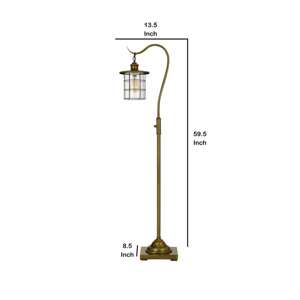 60 Inch Metal Downbridge Design Floor Lamp With Caged Shade, Antique Brass By Benzara | Floor Lamps |  Modishstore  - 2