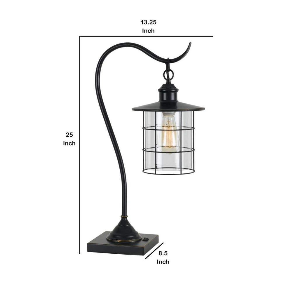 25 Inch Metal Downbridge Design Desk Lamp With Caged Shade, Dark Bronze By Benzara | Table Lamps |  Modishstore  - 2