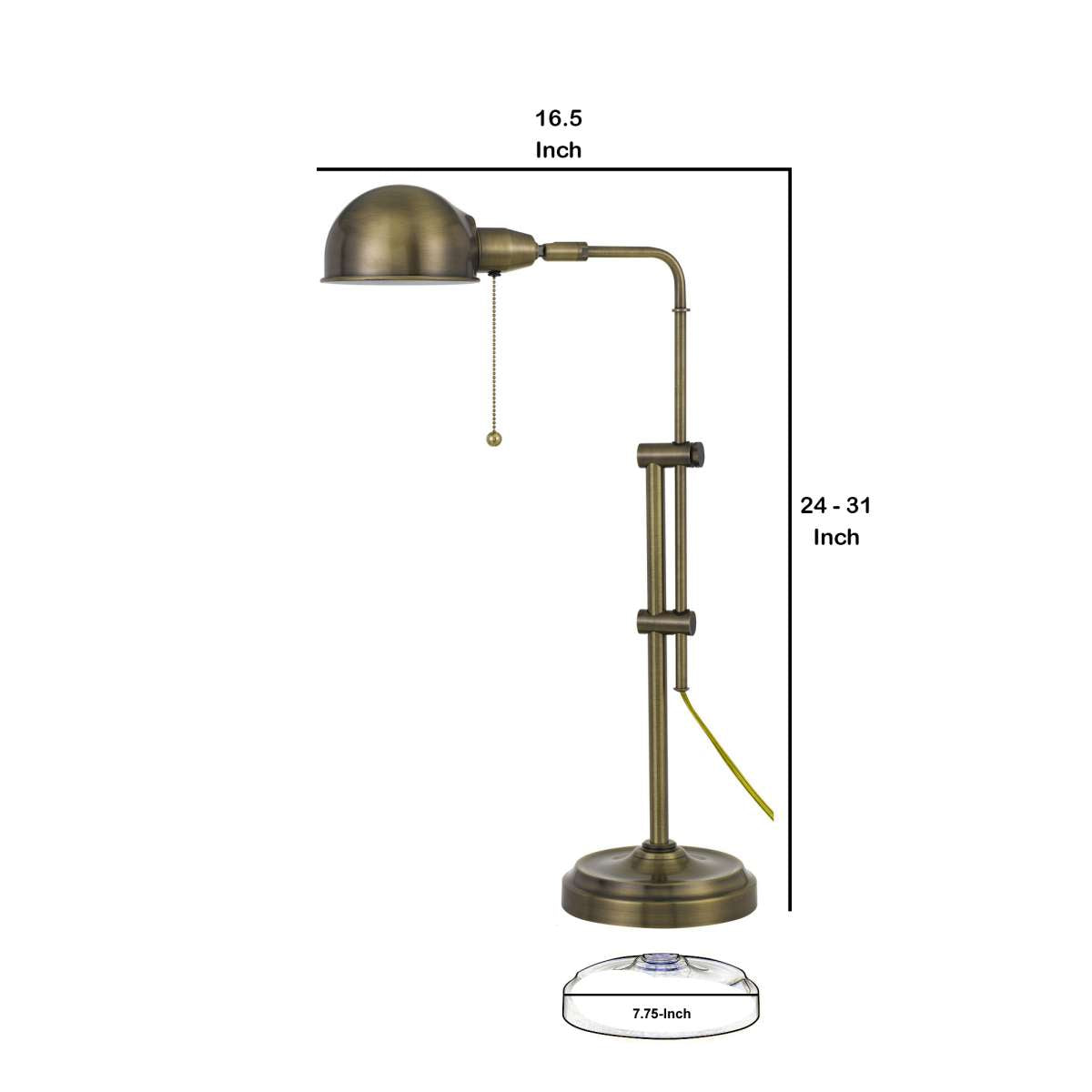 Adjustable Height Metal Desk Lamp With Dome Shade, Brass By Benzara | Table Lamps |  Modishstore  - 2