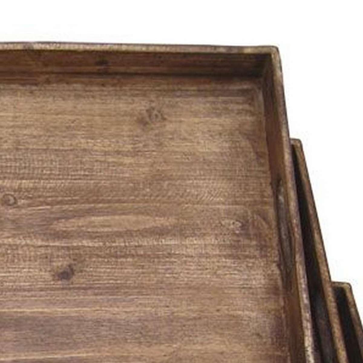 Rough Sawn Textured Rectangular Wooden Ruler Tray, Set Of 3, Brown By Benzara | Trays & Pedestals |  Modishstore  - 3