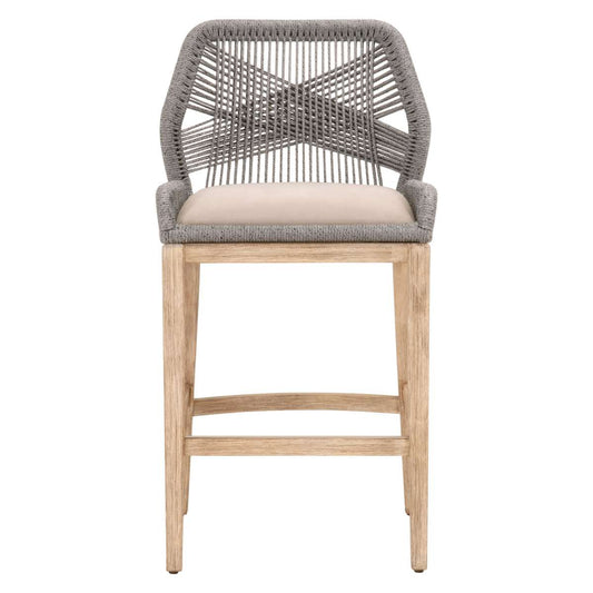 Intricate Rope Weaved Padded Barstool, Gray And Brown By Benzara | Bar Stools |  Modishstore 