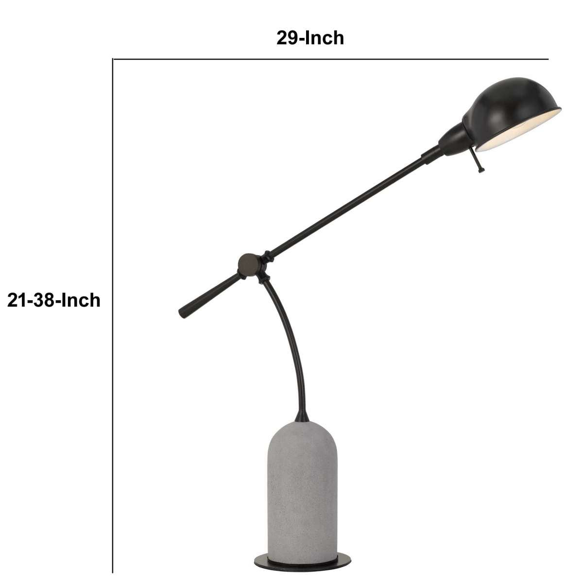 38" Metal Arm Desk Lamp With Cement Base, Black And White By Benzara | Table Lamps |  Modishstore  - 2