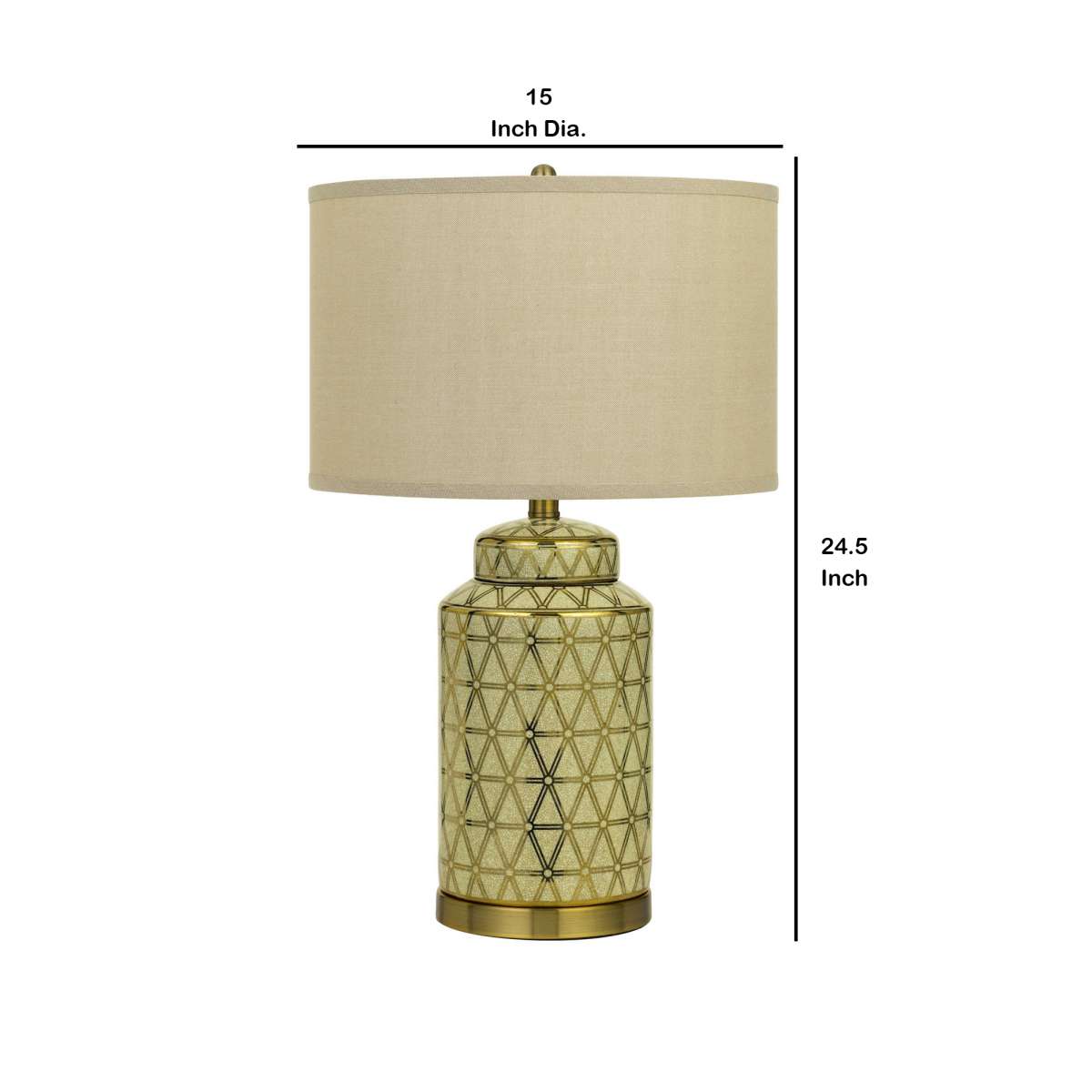 24.5" Ceramic Table Lamp With Geometric Style Accents, Gold And Beige By Benzara | Table Lamps |  Modishstore  - 2