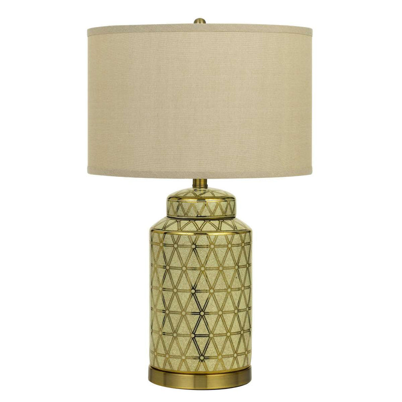 24.5" Ceramic Table Lamp With Geometric Style Accents, Gold And Beige By Benzara | Table Lamps |  Modishstore 