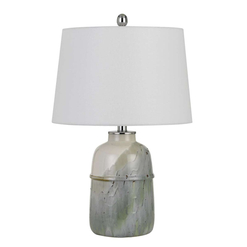 24" Ceramic Table Lamp With Pot Shaped Base, Green And White By Benzara | Table Lamps |  Modishstore 