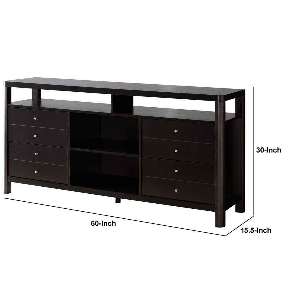 60 Inches 8 Drawer Tv Stand With Open Compartments Brown By Benzara | Cabinets | Modishstore - 4