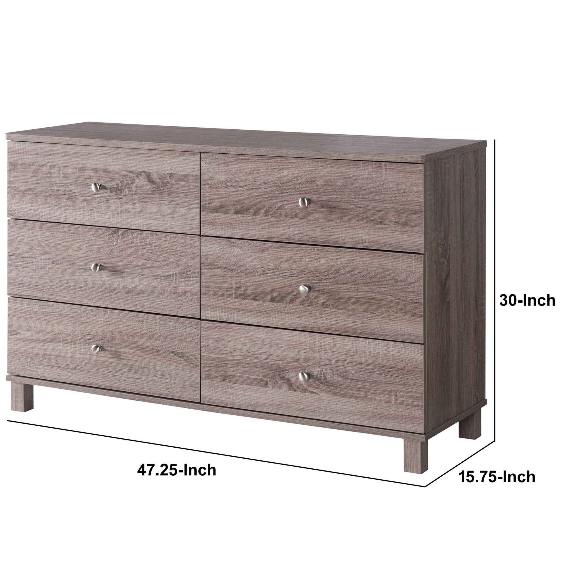 47.25 Inches 6 Drawer Dresser With Straight Legs Taupe Brown By Benzara | Dressers | Modishstore - 2