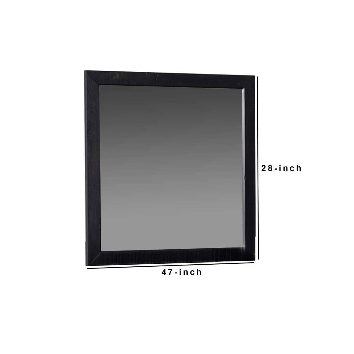 Contemporary Style Rectangular Mirror With Wooden Frame, Antique Black By Benzara | Mirrors |  Modishstore  - 2