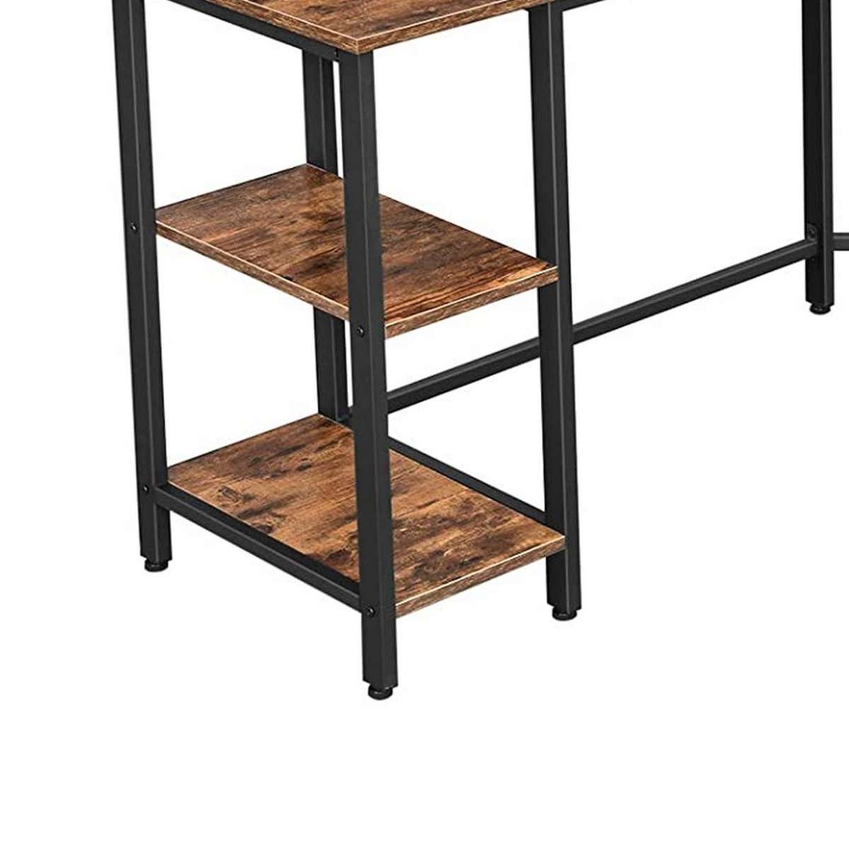 L Shape Metal Frame Computer Desk With 4 Shelves, Brown And Black By Benzara | Desks |  Modishstore  - 3
