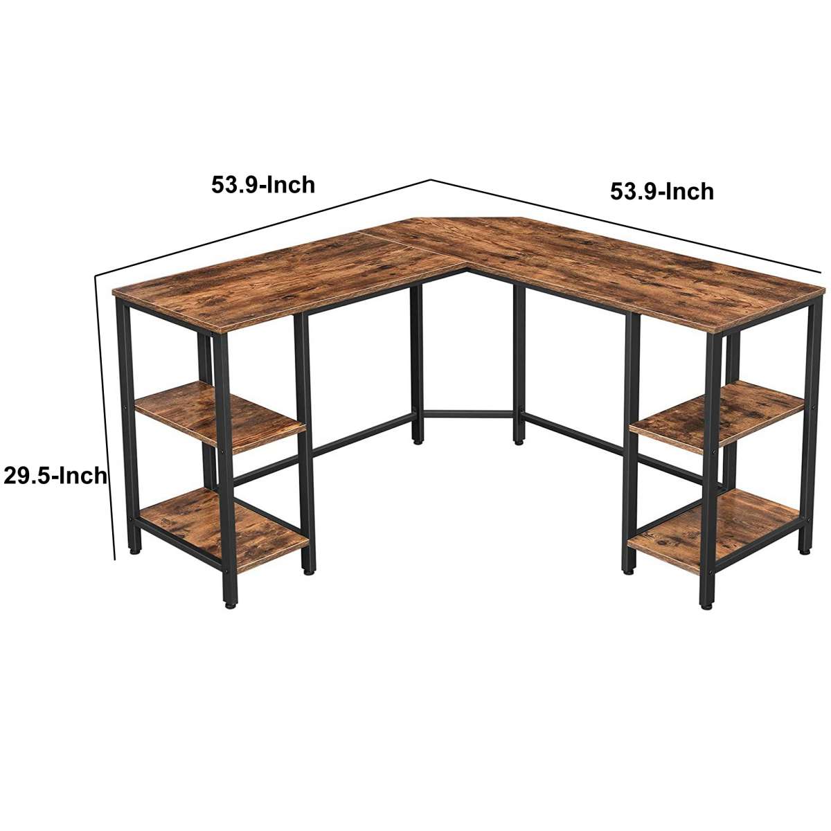 L Shape Metal Frame Computer Desk With 4 Shelves, Brown And Black By Benzara | Desks |  Modishstore  - 2