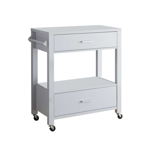 2 Drawer Wooden Kitchen Cart With Casters And 1 Open Shelf, White By Benzara | Bar Carts |  Modishstore 