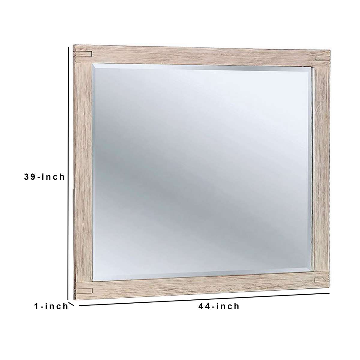 44 Inch Rectangular Rustic Wooden Frame Mirror, Brushed White By Benzara | Mirrors |  Modishstore  - 2