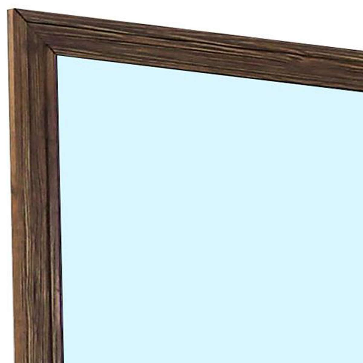 39 Inch Mirror With Rectangular Wooden Frame, Brown By Benzara | Mirrors |  Modishstore  - 3