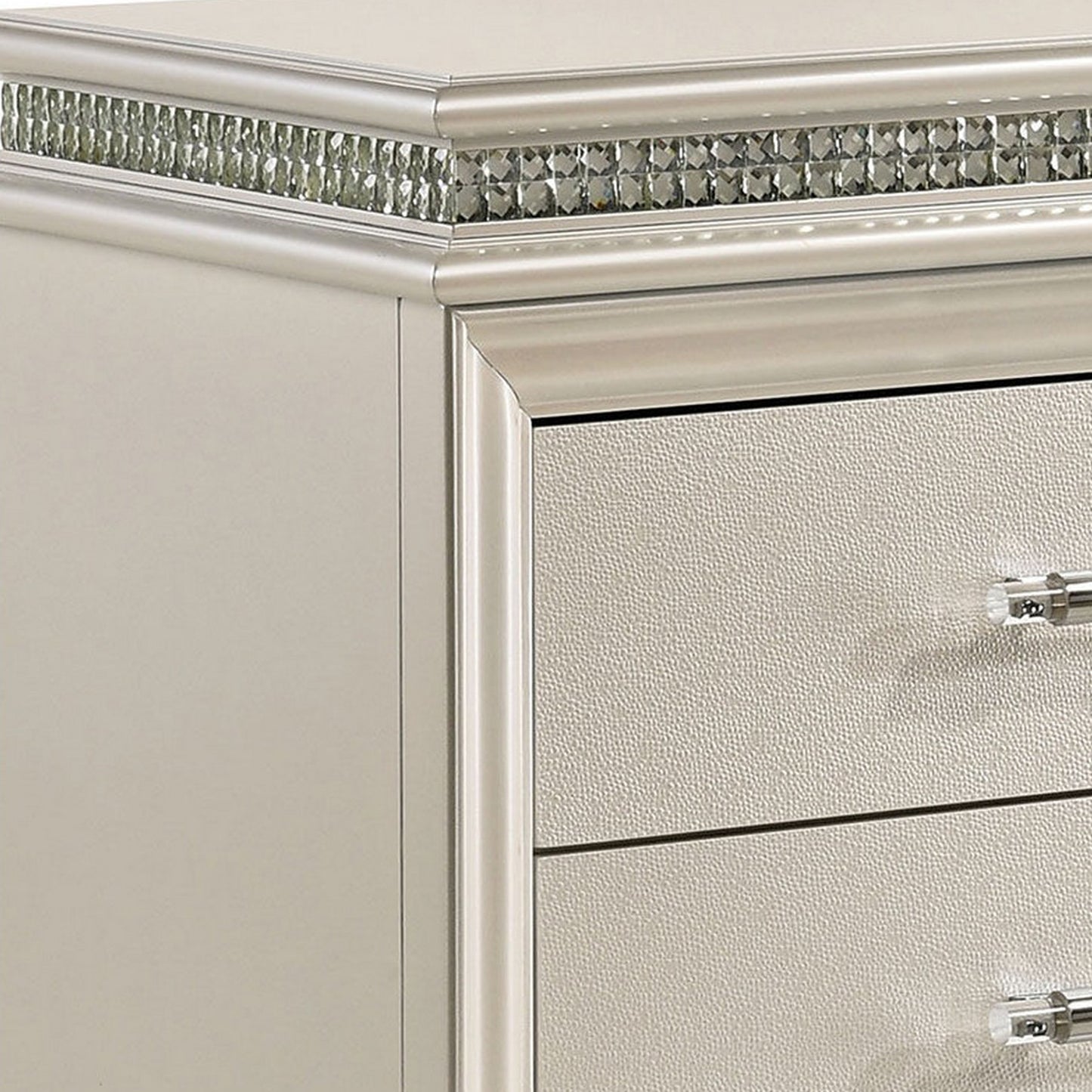 2 Drawer Nightstand With Acrylic Feet And Crystal Accents Silver By Benzara | Nightstands | Modishstore - 4