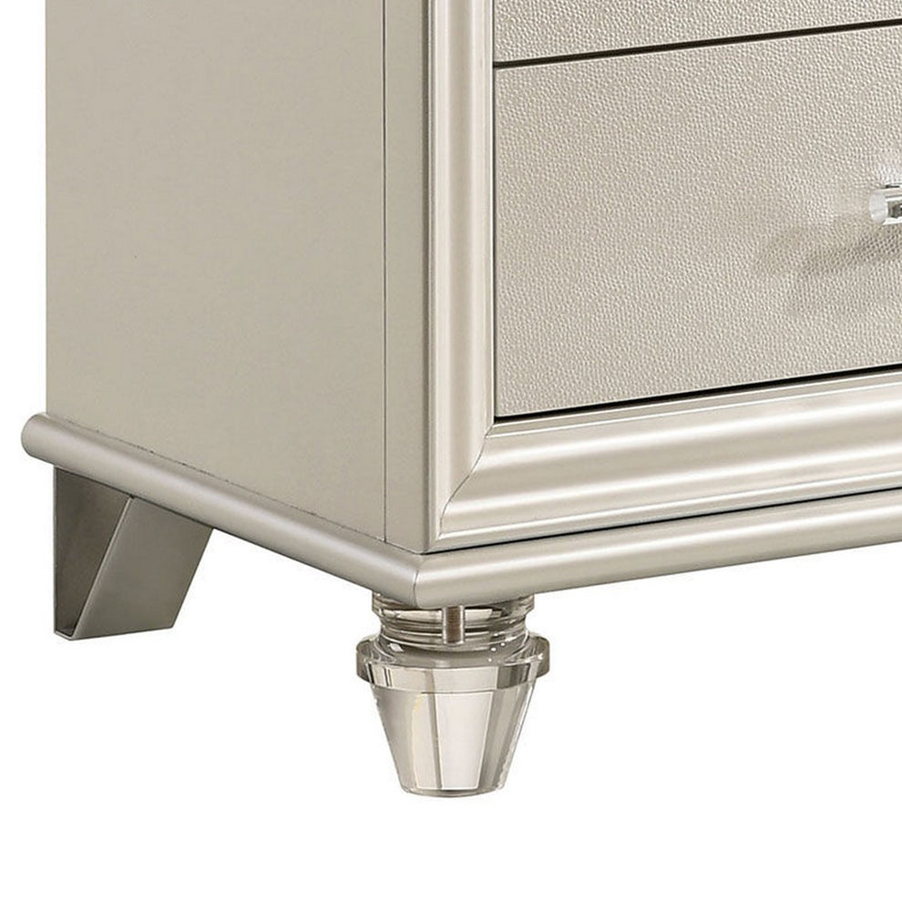 2 Drawer Nightstand With Acrylic Feet And Crystal Accents Silver By Benzara | Nightstands | Modishstore - 5