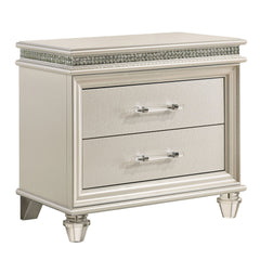 2 Drawer Nightstand With Acrylic Feet And Crystal Accents Silver By Benzara