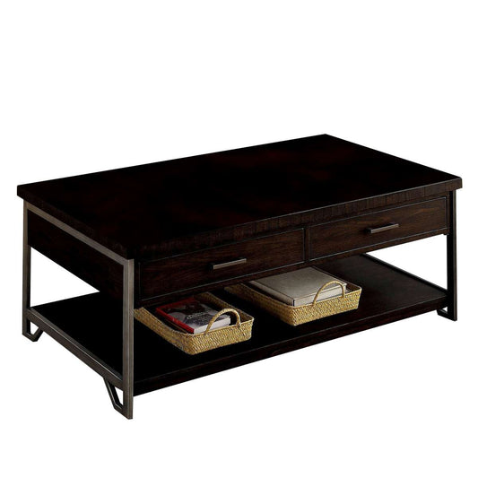 2 Drawer Wooden Coffee Table With Open Shelf, Dark Brown By Benzara | Coffee Tables |  Modishstore 