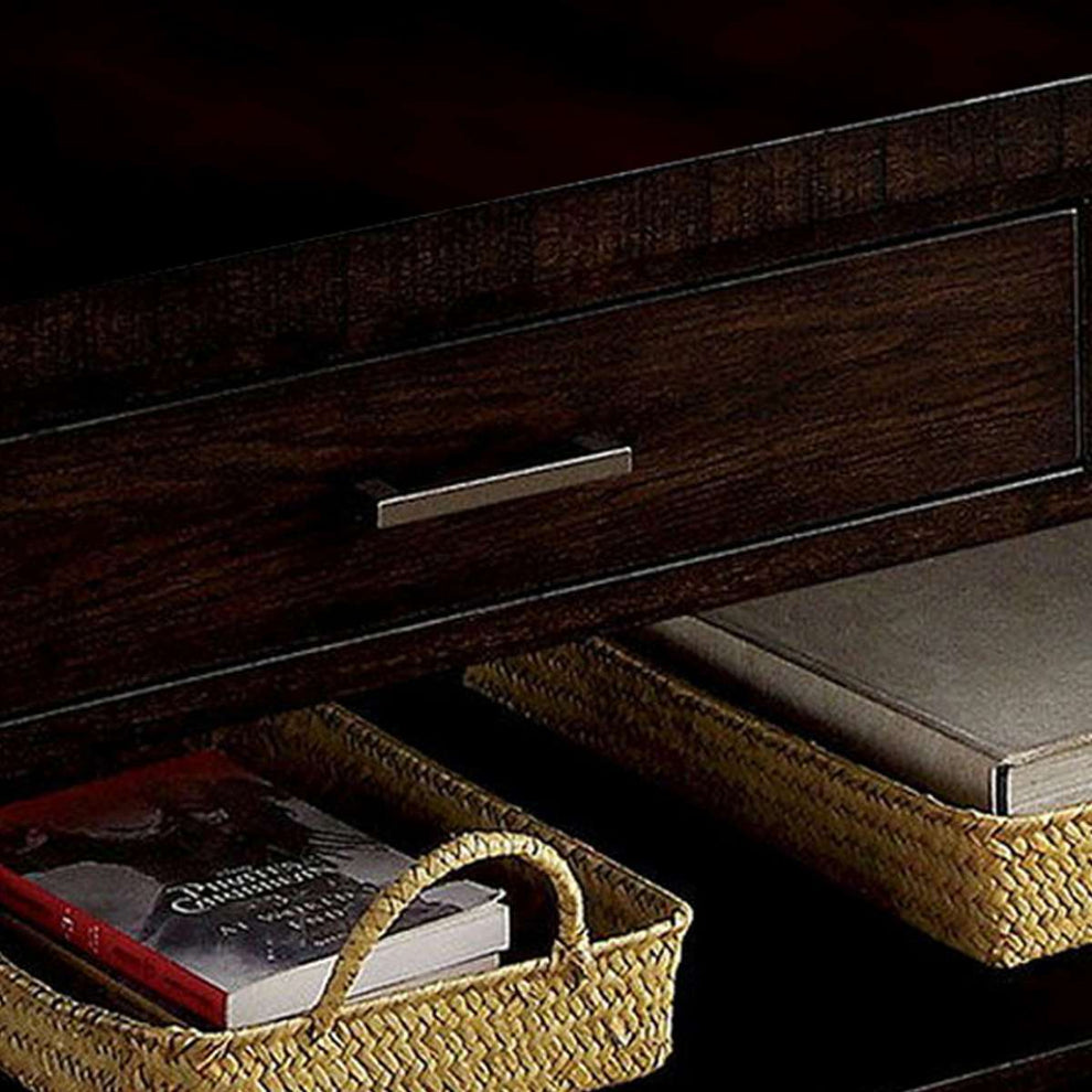 2 Drawer Wooden Coffee Table With Open Shelf, Dark Brown By Benzara | Coffee Tables |  Modishstore  - 4
