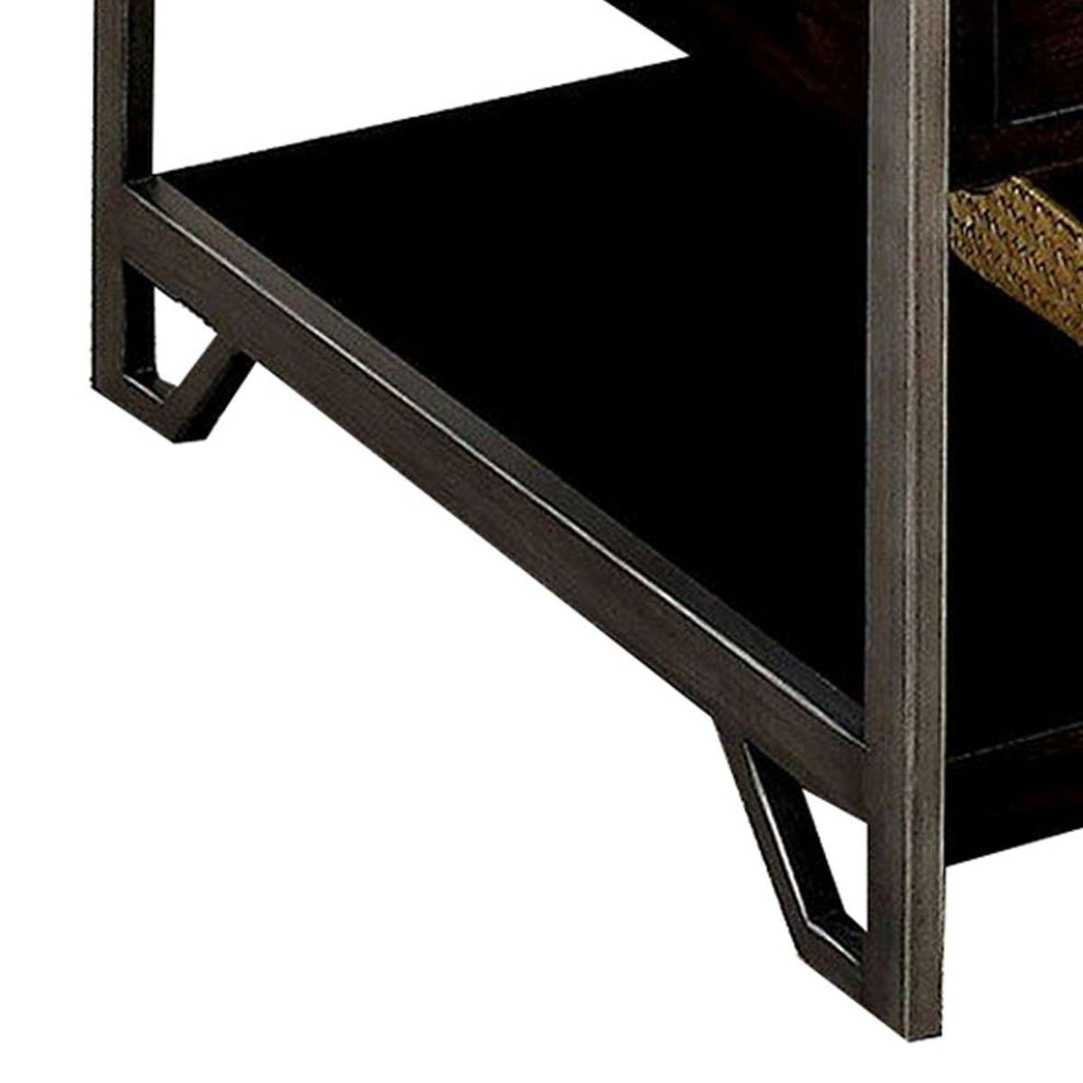 2 Drawer Wooden Coffee Table With Open Shelf, Dark Brown By Benzara | Coffee Tables |  Modishstore  - 3