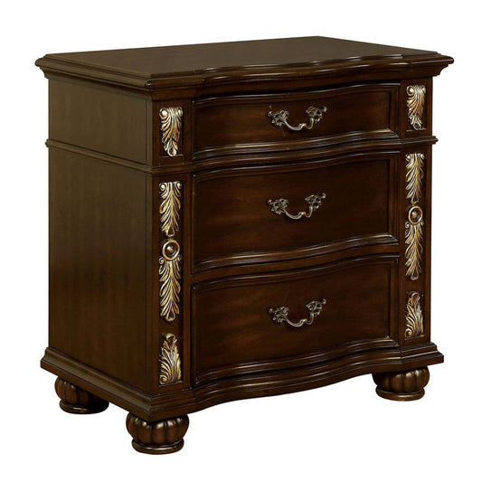 3 Drawer Wooden Nightstand With Decorative Accent And Usb Plugin Brown By Benzara | Nightstands | Modishstore