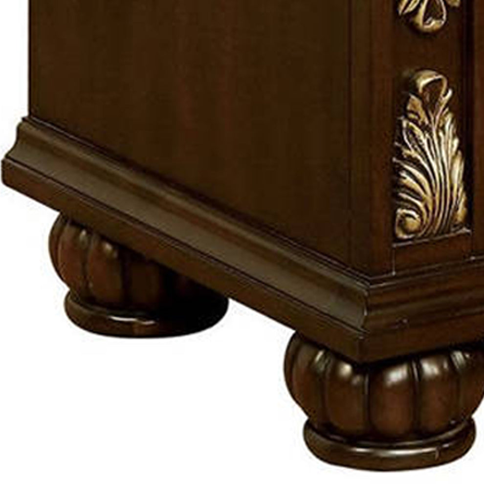 3 Drawer Wooden Nightstand With Decorative Accent And Usb Plugin Brown By Benzara | Nightstands | Modishstore - 4