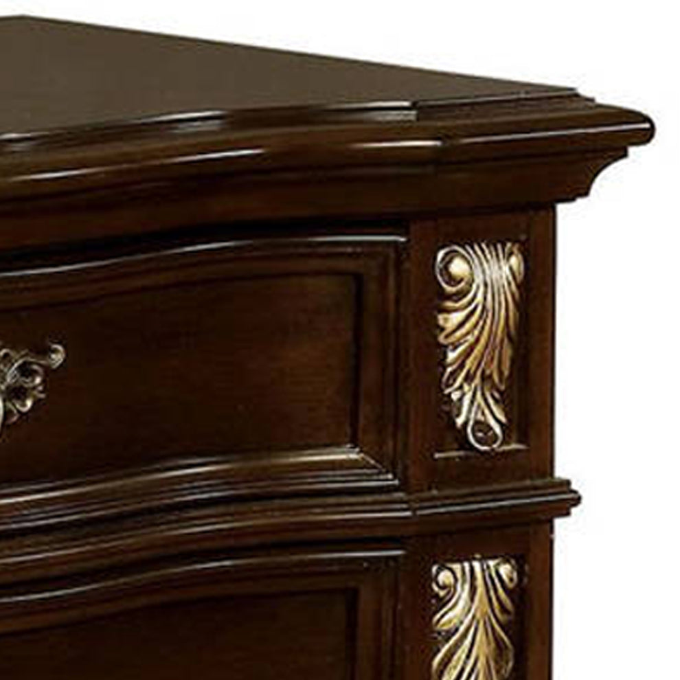 3 Drawer Wooden Nightstand With Decorative Accent And Usb Plugin Brown By Benzara | Nightstands | Modishstore - 5