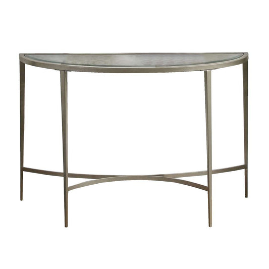 Semicircular Glass Top Sofa Table With Sleek Tapered Legs, Silver By Benzara | Console Tables |  Modishstore 